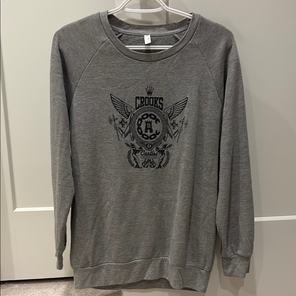 Crooks & Castles Gray Crewneck Sweater with Monogram Crest